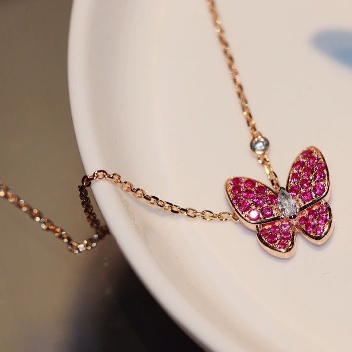 [Noble Aura jewelry]BUTTERFLY RED DIAMOND ROSE GOLD NECKLACE