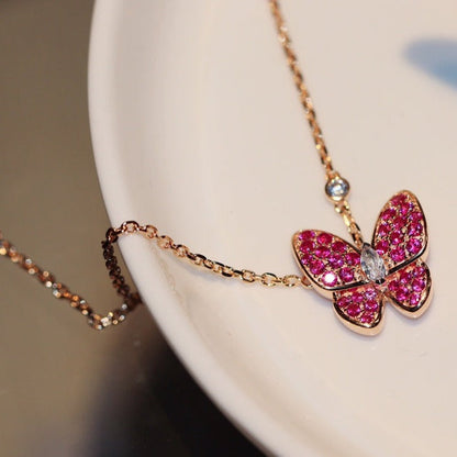 [Noble Aura jewelry]BUTTERFLY RED DIAMOND ROSE GOLD NECKLACE