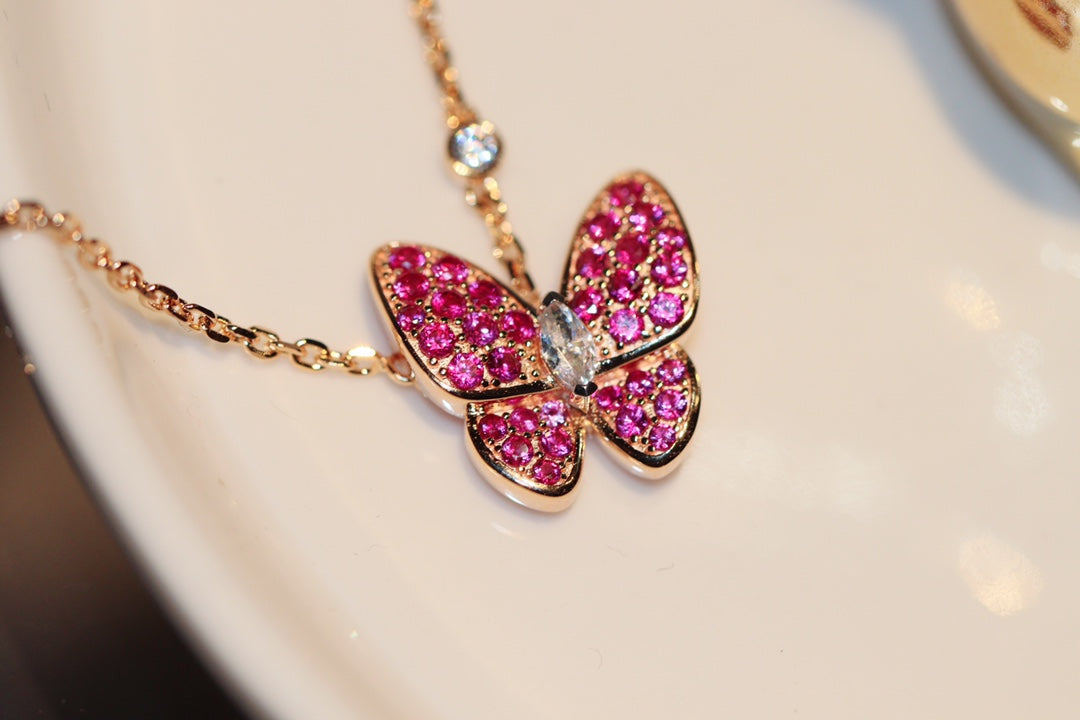 [Noble Aura jewelry]BUTTERFLY RED DIAMOND ROSE GOLD NECKLACE