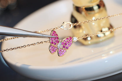 [Noble Aura jewelry]BUTTERFLY RED DIAMOND ROSE GOLD NECKLACE