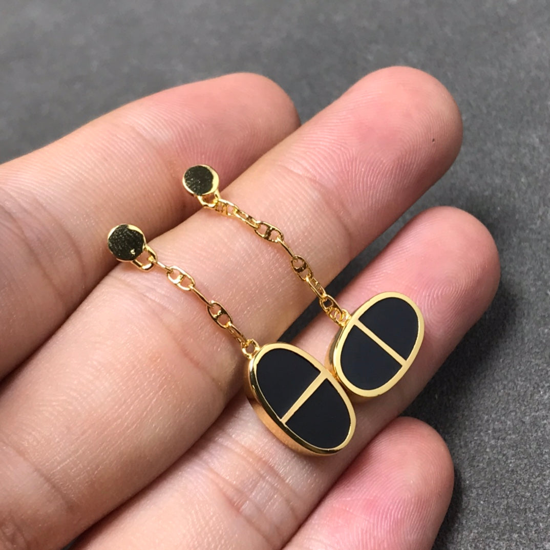 [Noble Aura jewelry]CHAINE VERSO BLACK CERAMIC SILVER EARRINGS