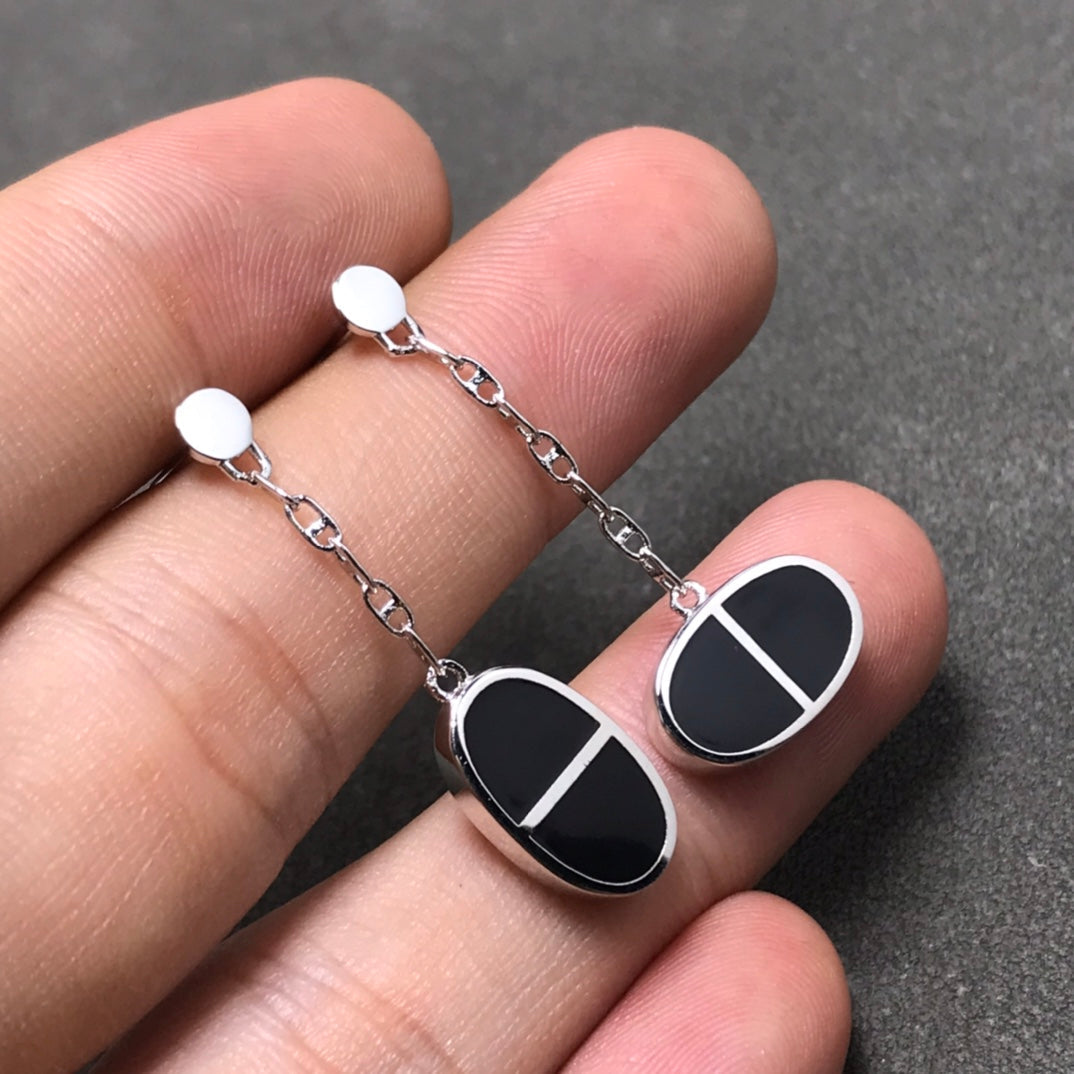 [Noble Aura jewelry]CHAINE VERSO BLACK CERAMIC SILVER EARRINGS