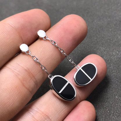 [Noble Aura jewelry]CHAINE VERSO BLACK CERAMIC SILVER EARRINGS