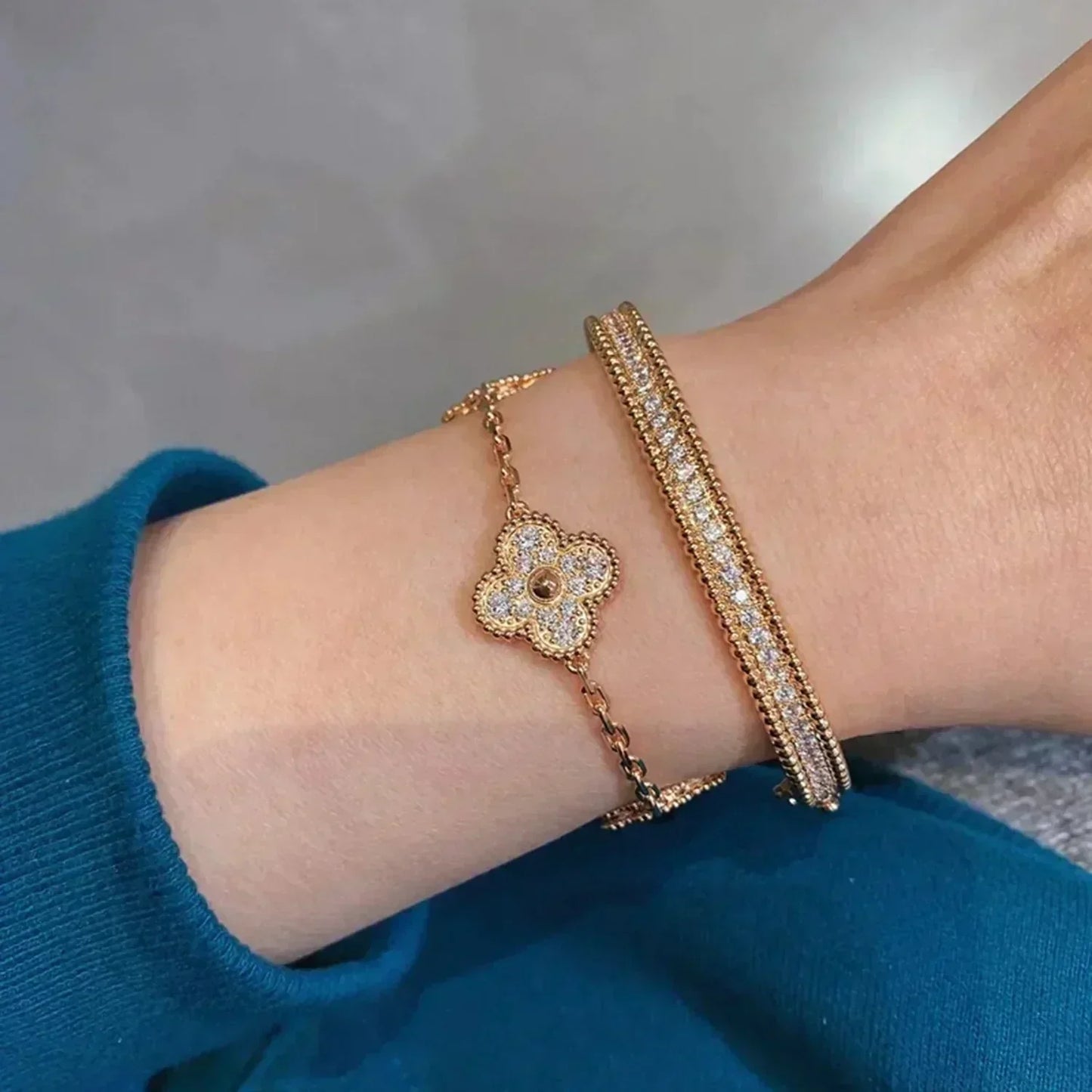 [Noble Aura jewelry] CLOVER 5 MOTIF FULL DIAMOND BRACELET COLLECTION