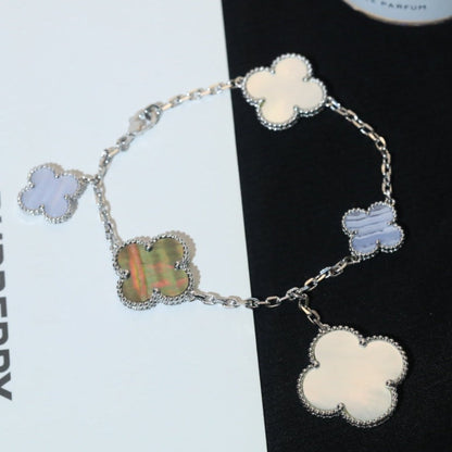 [Noble Aura jewelry]CLOVER BRACELET 5 MOTIFS MOP CHALCEDONY SILVER