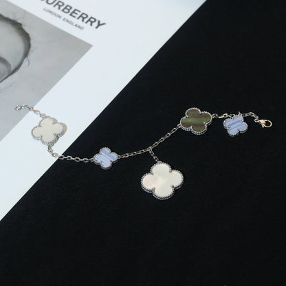 [Noble Aura jewelry]CLOVER BRACELET 5 MOTIFS MOP CHALCEDONY SILVER