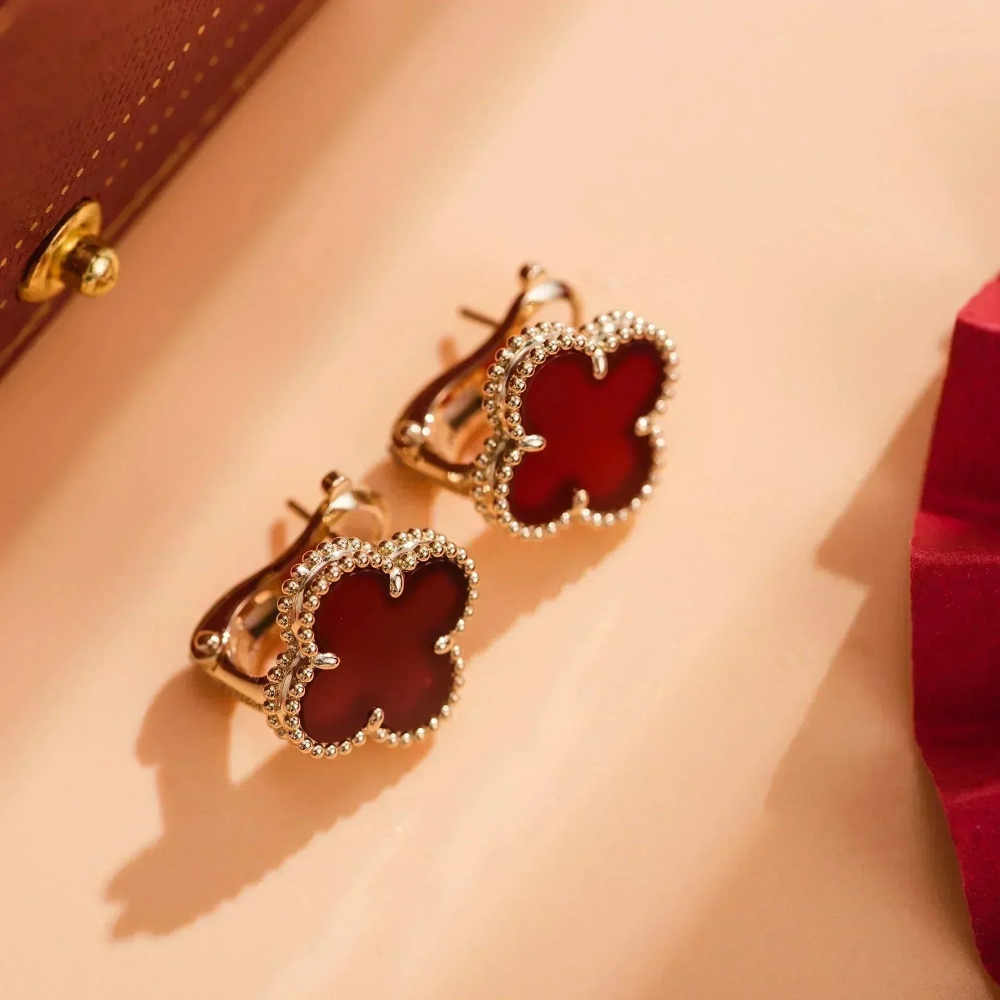 [Noble Aura jewelry]CLOVER MEDIUM 1 MOTIFS CARNELIAN  EARRINGS