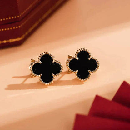 [Noble Aura jewelry]CLOVER MEDIUM 1 MOTIFS  ONYX STUD EARRINGS