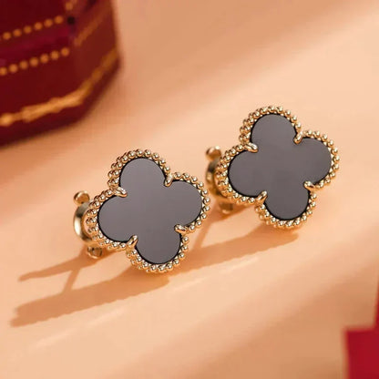 [Noble Aura jewelry]CLOVER MEDIUM 1 MOTIFS  ONYX STUD EARRINGS