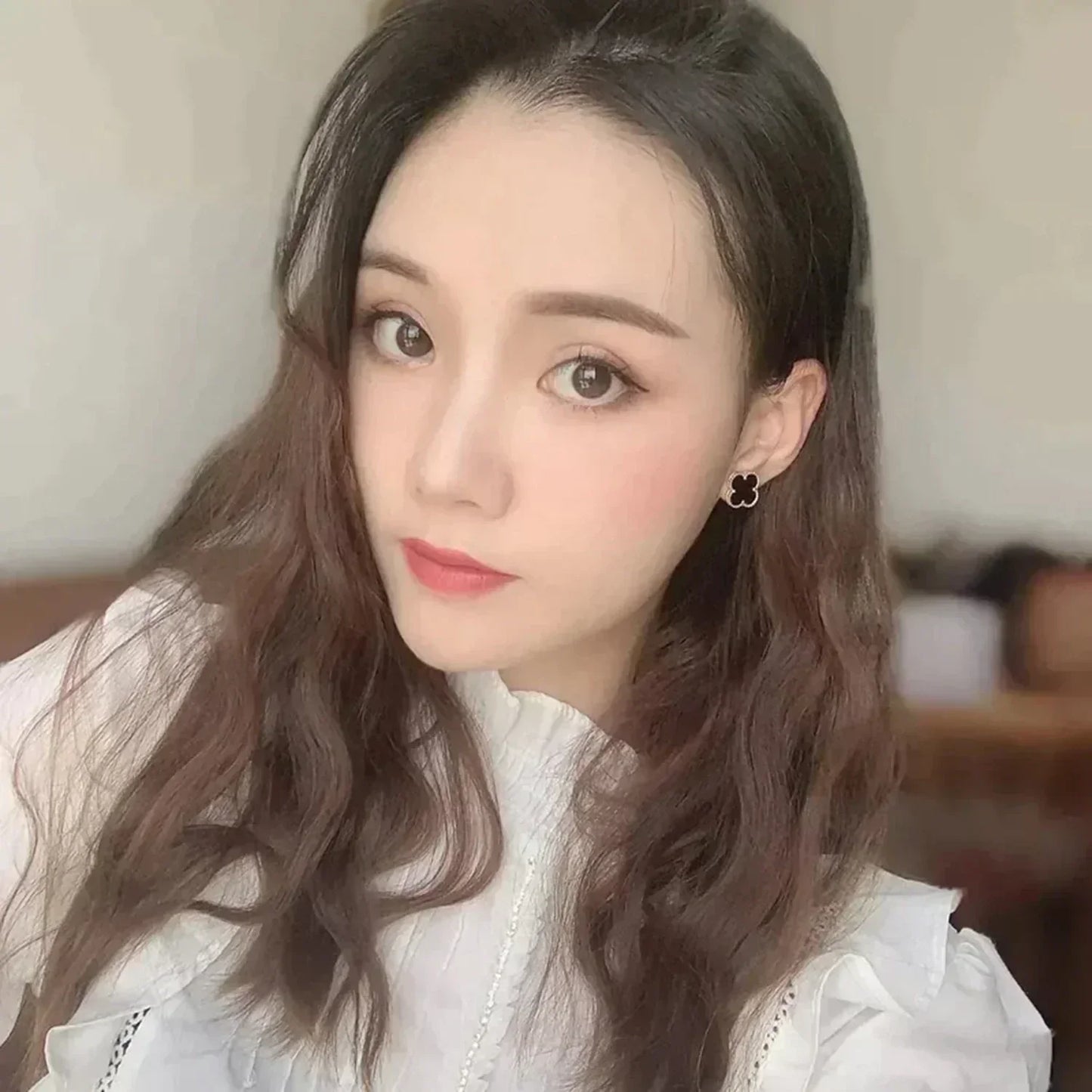 [Noble Aura jewelry]CLOVER MEDIUM 1 MOTIFS  ONYX STUD EARRINGS