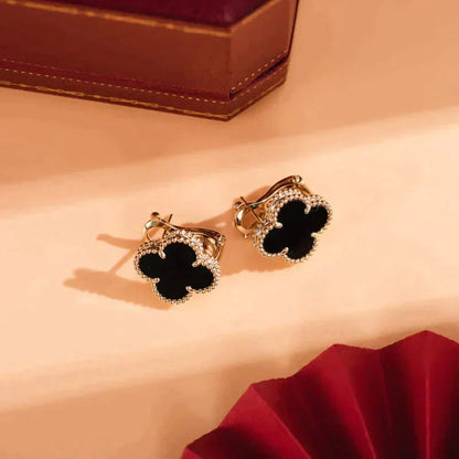 [Noble Aura jewelry]CLOVER MEDIUM 1 MOTIFS  ONYX STUD EARRINGS