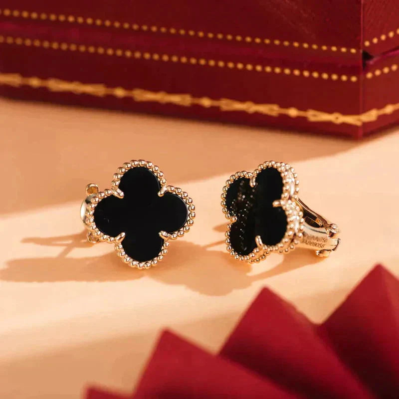 [Noble Aura jewelry]CLOVER MEDIUM 1 MOTIFS  ONYX STUD EARRINGS
