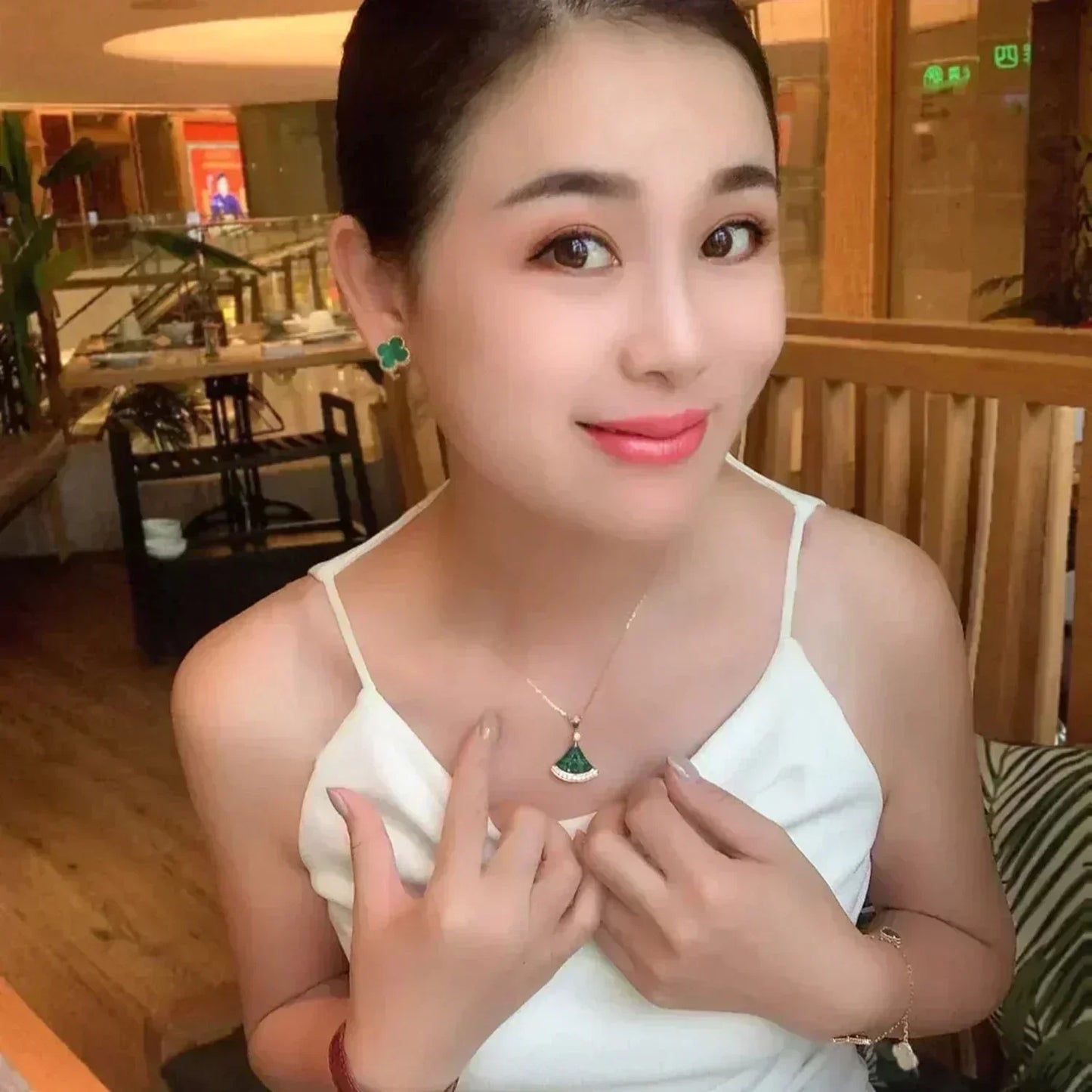 [Noble Aura jewelry]CLOVER MEDIUM 1 MOTIFS MALACHITE  EARRINGS