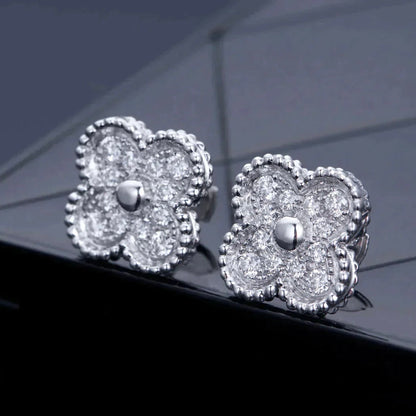 [Noble Aura jewelry]CLOVER 1 MOTIFS DIAMOND STUD EARRINGS SILVER