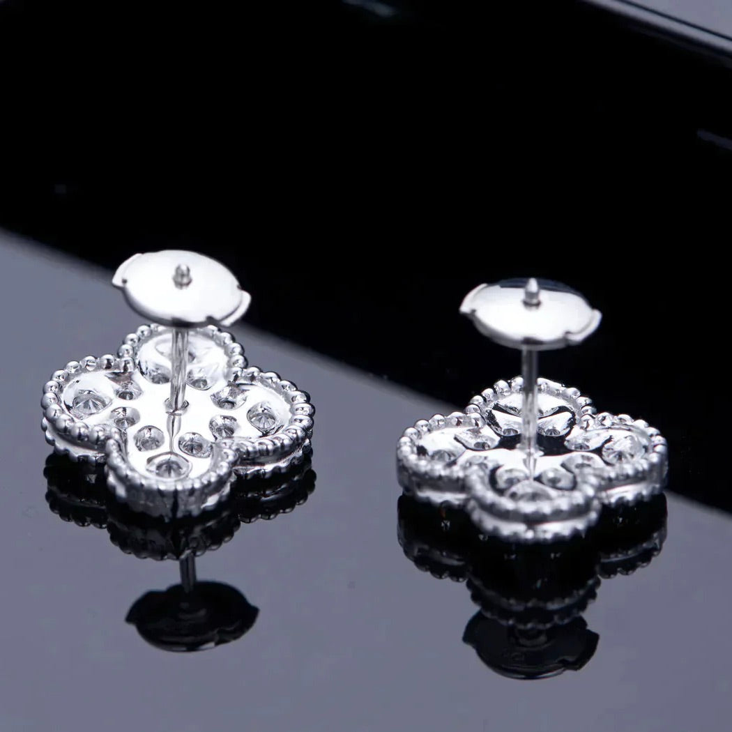 [Noble Aura jewelry]CLOVER 1 MOTIFS DIAMOND STUD EARRINGS SILVER