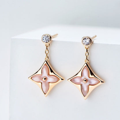 [Noble Aura jewelry]DOUBLE STAR PINK GOLD MOP DROP EARRINGS