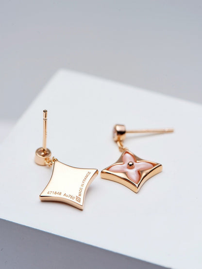 [Noble Aura jewelry]DOUBLE STAR PINK GOLD MOP DROP EARRINGS