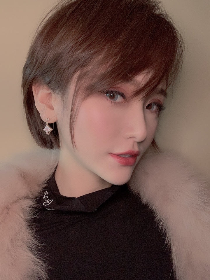 [Noble Aura jewelry]DOUBLE STAR PINK GOLD MOP DROP EARRINGS