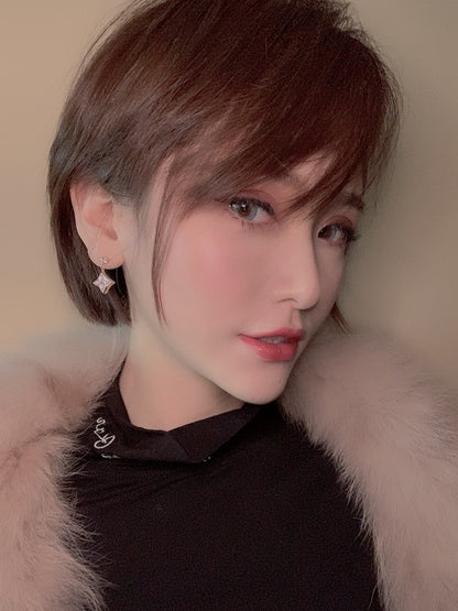 [Noble Aura jewelry]DOUBLE STAR PINK GOLD MOP DROP EARRINGS