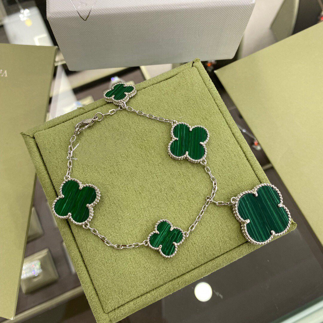 [Noble Aura jewelry]CLOVER 5 MOTIFS SIVLER MALACHITE BRACELET