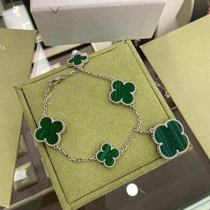 [Noble Aura jewelry]CLOVER 5 MOTIFS SIVLER MALACHITE BRACELET