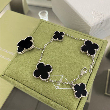 [Noble Aura jewelry]CLOVER 5 MOTIFS SIVLER ONYX BRACELET