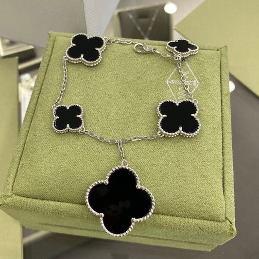 [Noble Aura jewelry]CLOVER 5 MOTIFS SIVLER ONYX BRACELET