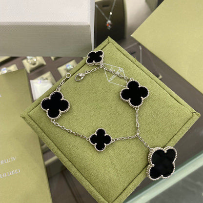 [Noble Aura jewelry]CLOVER 5 MOTIFS SIVLER ONYX BRACELET