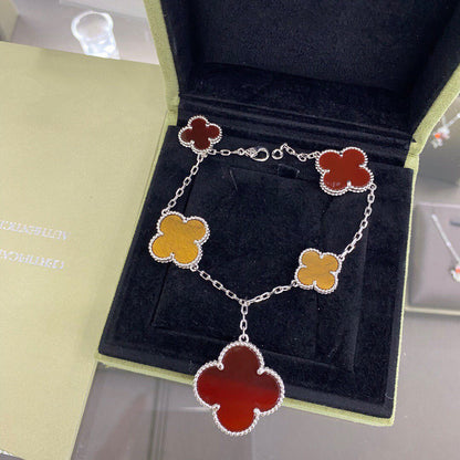 [Noble Aura jewelry]CLOVER 5 MOTIFS SIVLER CARNELIAN TIGER EYE BRACELET
