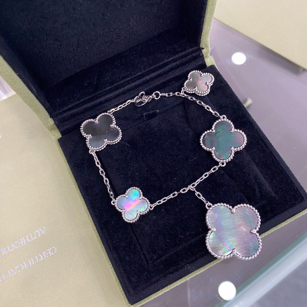 [Noble Aura jewelry]CLOVER 5 MOTIFS SIVLER DARK MOP BRACELET