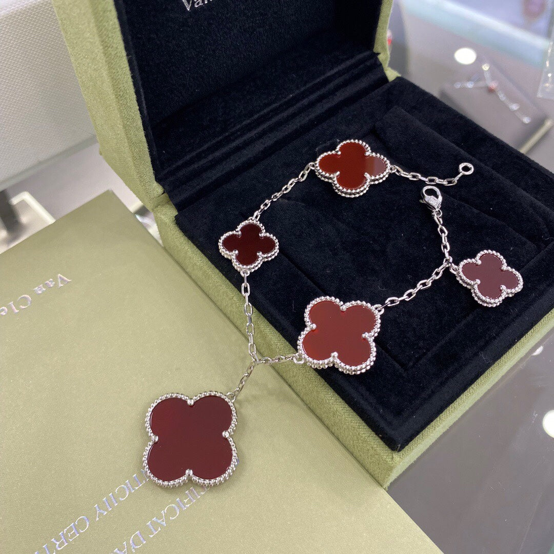 [Noble Aura jewelry]CLOVER 5 MOTIFS SIVLER CARNELIAN BRACELET