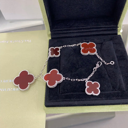 [Noble Aura jewelry]CLOVER 5 MOTIFS SIVLER CARNELIAN BRACELET