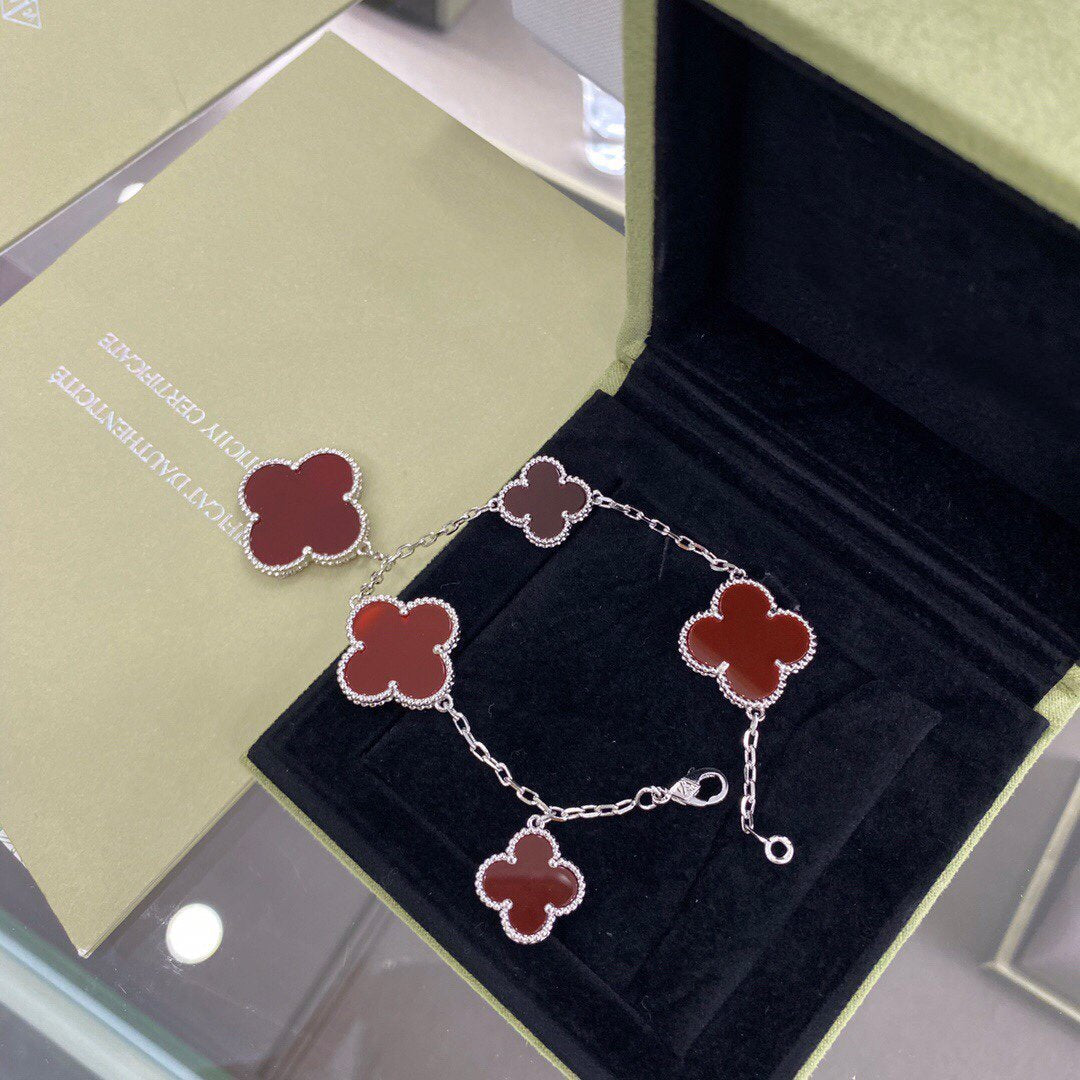 [Noble Aura jewelry]CLOVER 5 MOTIFS SIVLER CARNELIAN BRACELET