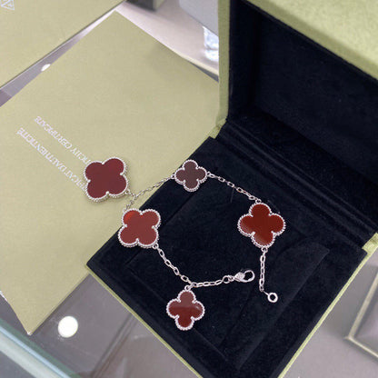 [Noble Aura jewelry]CLOVER 5 MOTIFS SIVLER CARNELIAN BRACELET