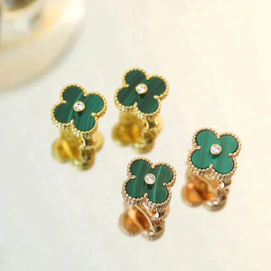 [Noble Aura jewelry]CLOVER MEDIUM 1 MOTIFS MALACHITE DIAMOND EARRINGS