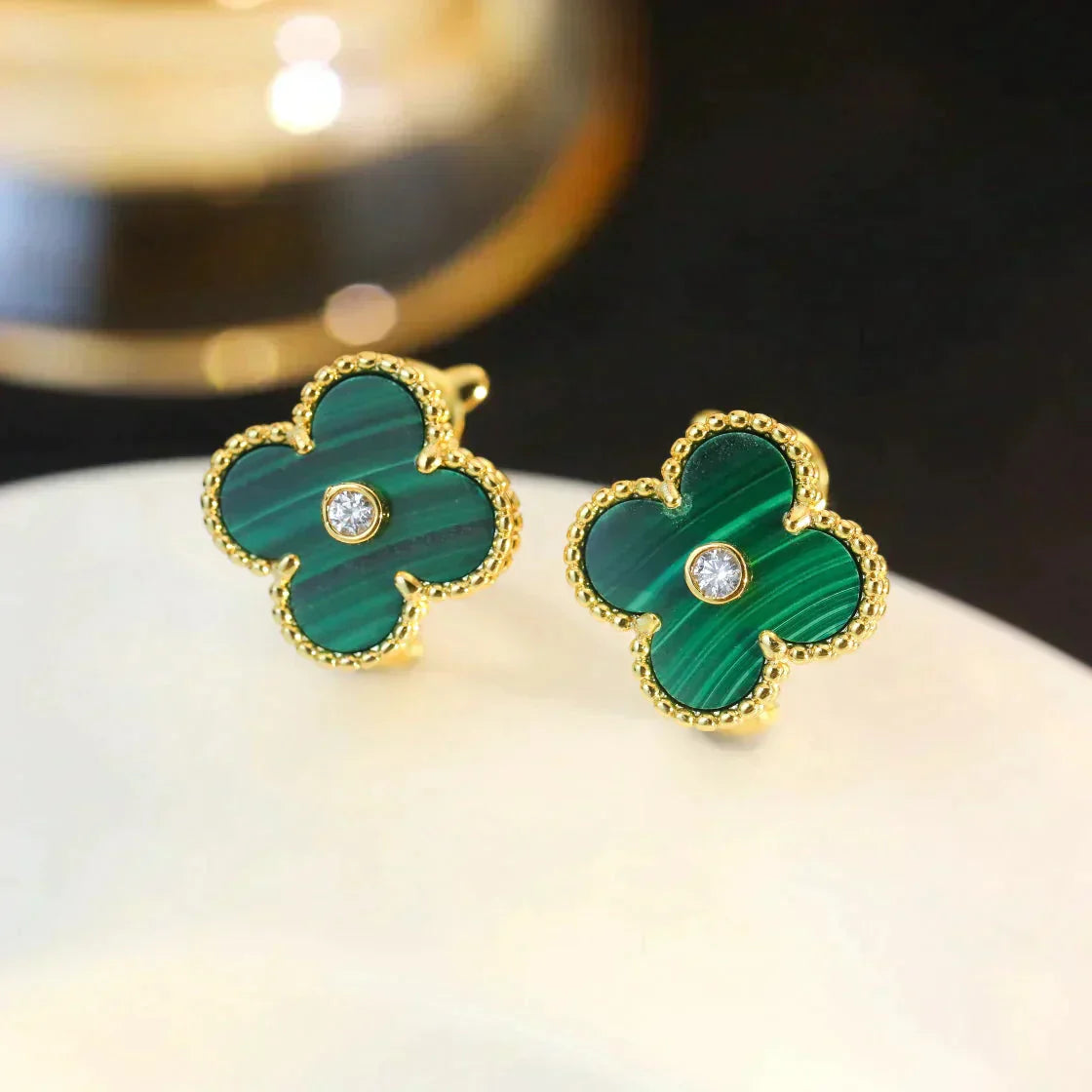 [Noble Aura jewelry]CLOVER MEDIUM 1 MOTIFS MALACHITE DIAMOND EARRINGS