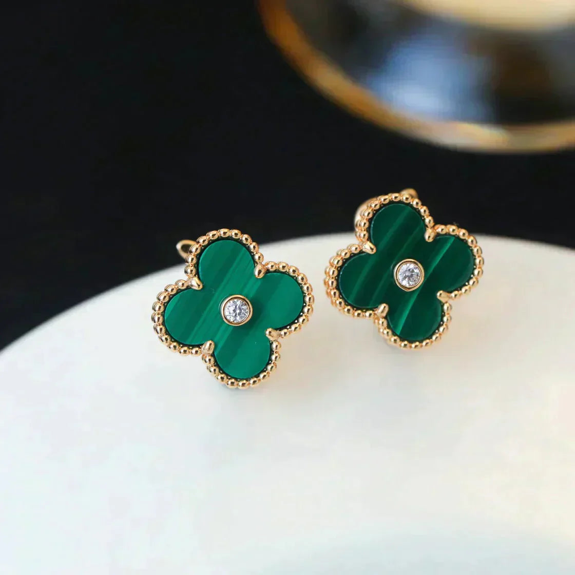 [Noble Aura jewelry]CLOVER MEDIUM 1 MOTIFS MALACHITE DIAMOND EARRINGS