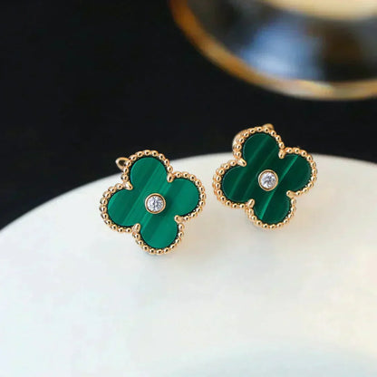 [Noble Aura jewelry]CLOVER MEDIUM 1 MOTIFS MALACHITE DIAMOND EARRINGS