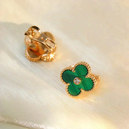 [Noble Aura jewelry]CLOVER MEDIUM 1 MOTIFS MALACHITE DIAMOND EARRINGS