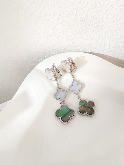 [Noble Aura jewelry]CLOVER 3 MOTIFS CHALCEDONY DARK MOP SILVER EARRINGS