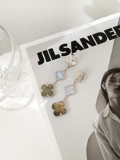 [Noble Aura jewelry]CLOVER 3 MOTIFS CHALCEDONY DARK MOP SILVER EARRINGS