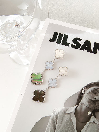 [Noble Aura jewelry]CLOVER 3 MOTIFS CHALCEDONY DARK MOP SILVER EARRINGS