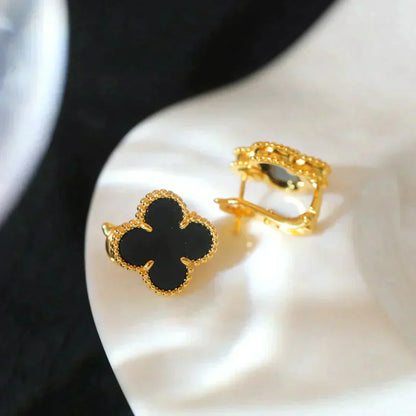 [Noble Aura jewelry]CLOVER MEDIUM 1 MOTIFS  ONYX STUD EARRINGS