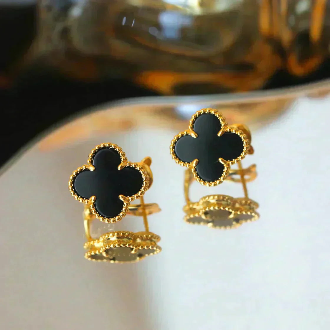 [Noble Aura jewelry]CLOVER MEDIUM 1 MOTIFS  ONYX STUD EARRINGS