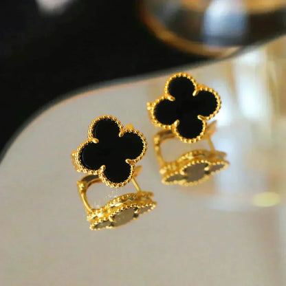 [Noble Aura jewelry]CLOVER MEDIUM 1 MOTIFS  ONYX STUD EARRINGS