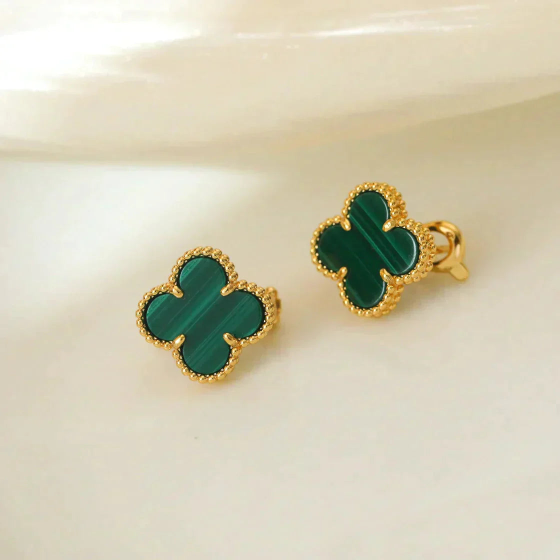 [Noble Aura jewelry]CLOVER MEDIUM 1 MOTIFS MALACHITE  EARRINGS