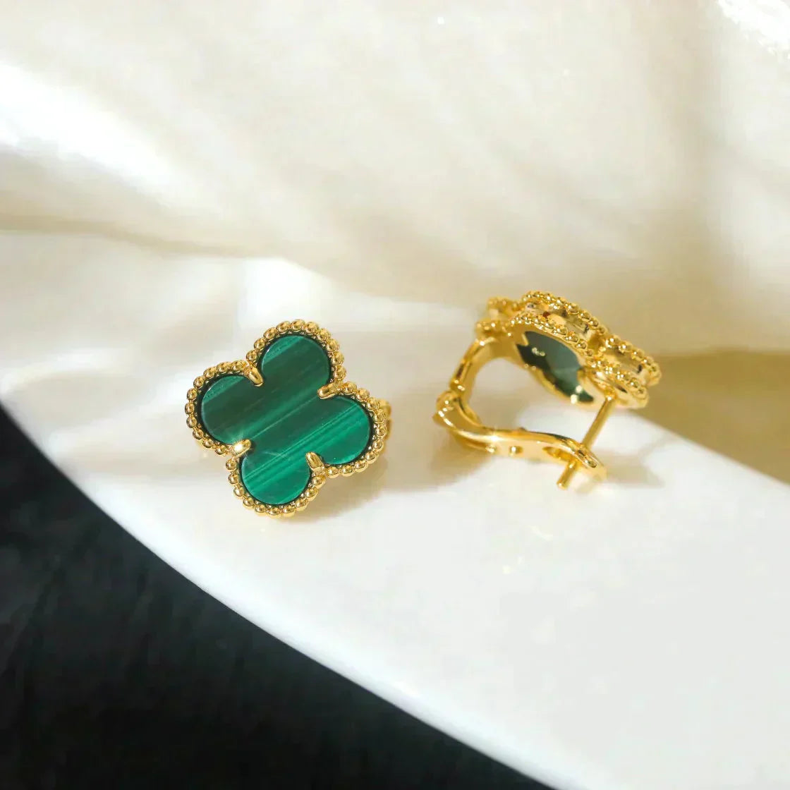 [Noble Aura jewelry]CLOVER MEDIUM 1 MOTIFS MALACHITE  EARRINGS