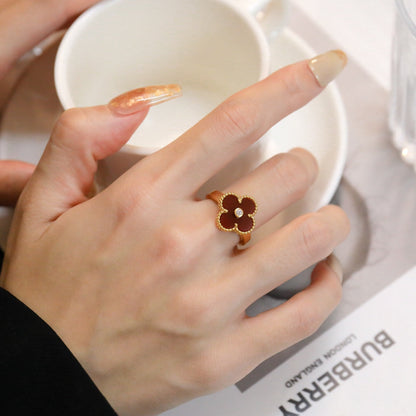 [Noble Aura jewelry]CLOVER CARNELIAN RING ROSE GOLD DIAMOND
