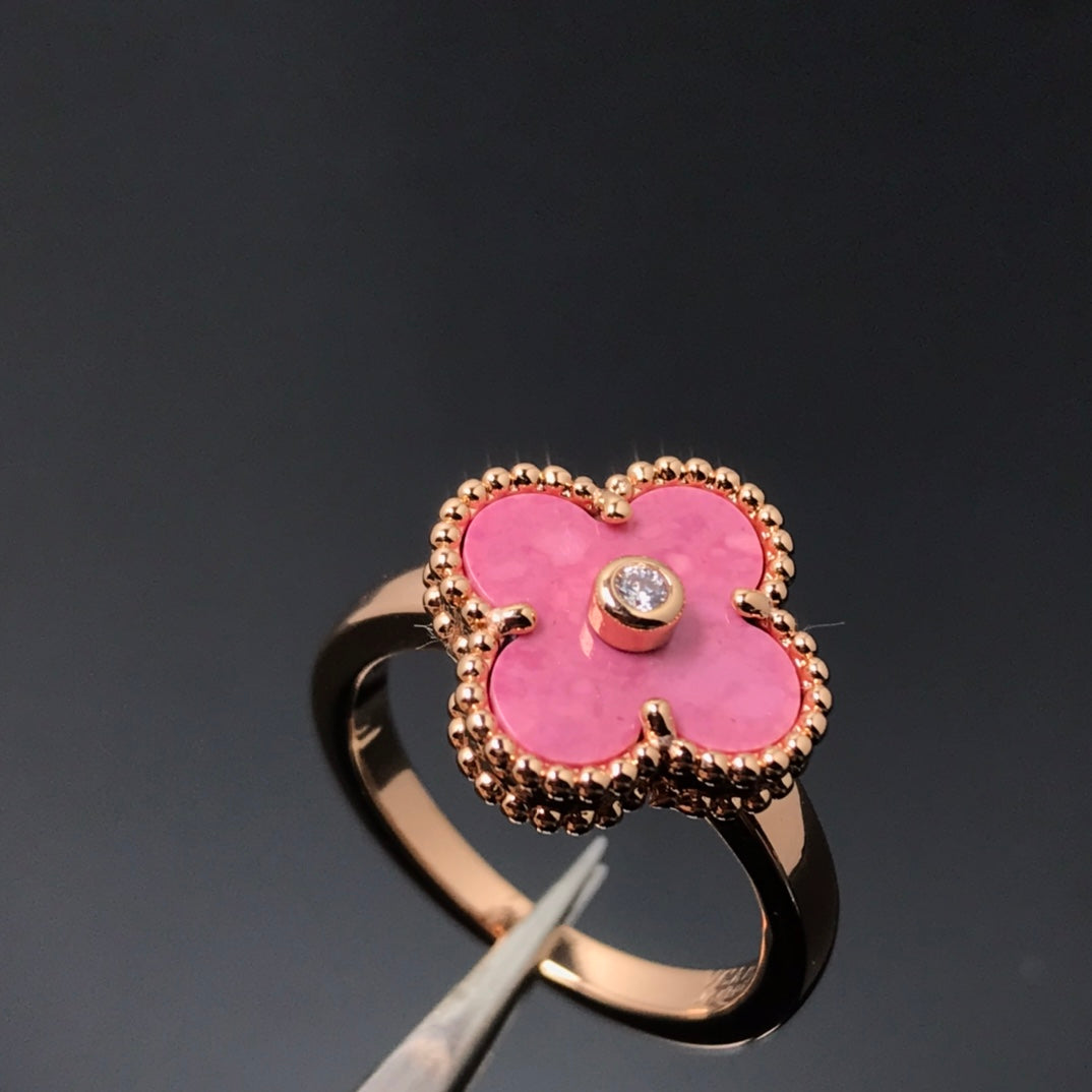 [Noble Aura jewelry]CLOVER RHODONITE ROSE GOLD RING