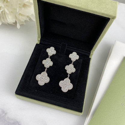[Noble Aura jewelry]CLOVER 3 MOTIF DIAMOND SILVER DROP EARRINGS